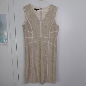 Lafayette 148 Dress Womens 12 Beige Lace Sheath Formal Bridal Mature Modest